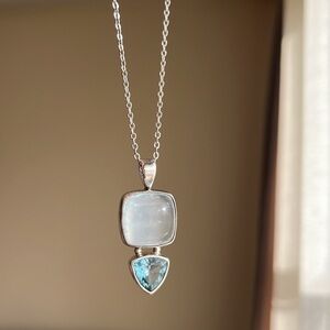 Genuine moonstone and aquamarine silver pendant